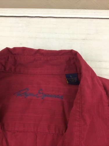 Reyn Spooner Button Up Tiki Shirt Cotton Tencel Hawaiian Tropical Striped Red Lg - Picture 4 of 12