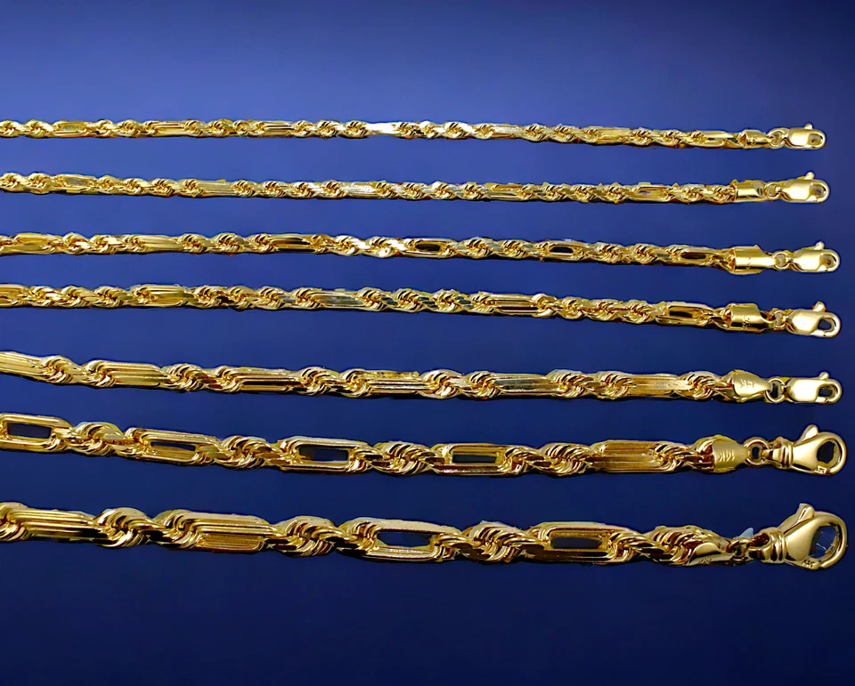 14K Yellow Gold SOLID Milano Figaro Rope Necklace Bracelet Chain 2mm-8mm 7"-30"