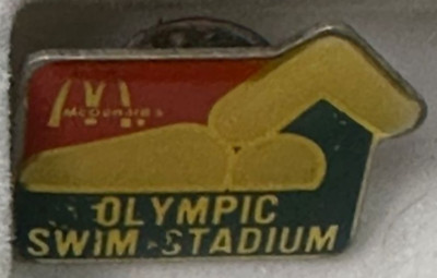 Olympic Swim Stadium Vintage Gold Tack Pin T-5965