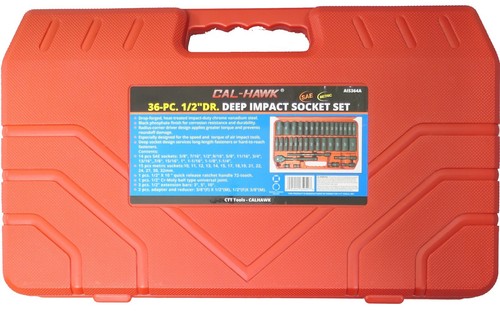 36pc 1/2" Dr SAE & Metric Cr-V Deep Impact Socket Extension Adapter Reducer Set - Picture 3 of 5