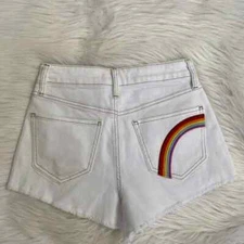 NEW without Tag-SO Super High Rise White/Rainbow Denim Cutoff Shorts 3/26W