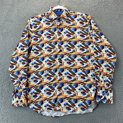 Luchiano Visconti Shirt Mens Small Colorful Geometric Long Sleeve Button Up
