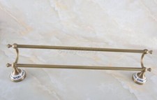 Antique Brass Double Towel Bar Rack Bathroom Wall Mounted Towel Holder wba772