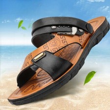 Summer Men Genuine Leather Sandals Casual Sports Beach Shoes Soft Home Slippers
