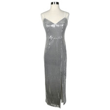Vince Camuto Ivory Silver Sequin Gown Sz 6 Stretch Metallic Formal Sweetheart