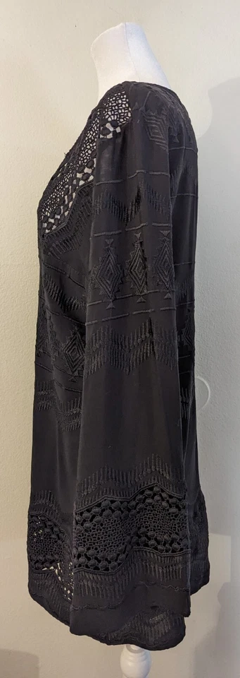 La Blanca sz US L 海滩钩针编织外衣上衣或迷你连衣裙黑色 2897 — 第 2/4 张图片