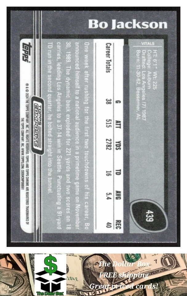 2023 Topps Composite #439 Bo Jackson - Los Angeles Raiders - Image 2 of 2