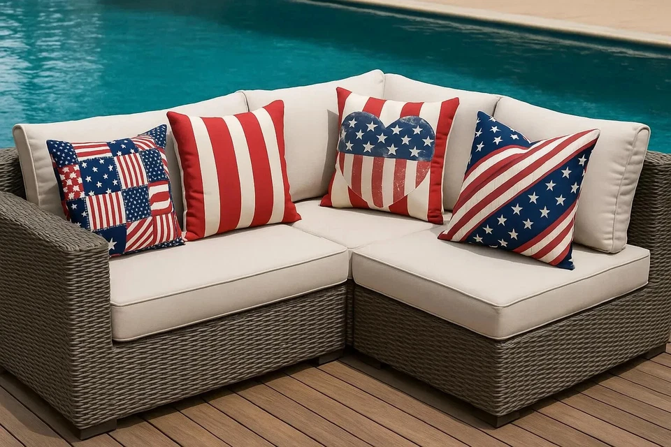 Funda de almohada bandera americana estrellas y rayas patrióticas, rojo blanco azul Foto 4 de 4