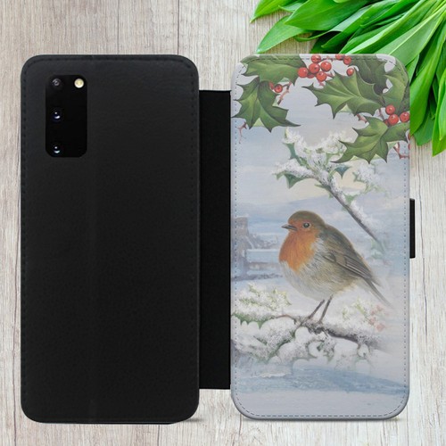 ROBIN FLIP CASE FOR IPHONE SAMSUNG GOOGLE WINTER BIRD GIFT WALLET PHONE COVER - Picture 24 of 36