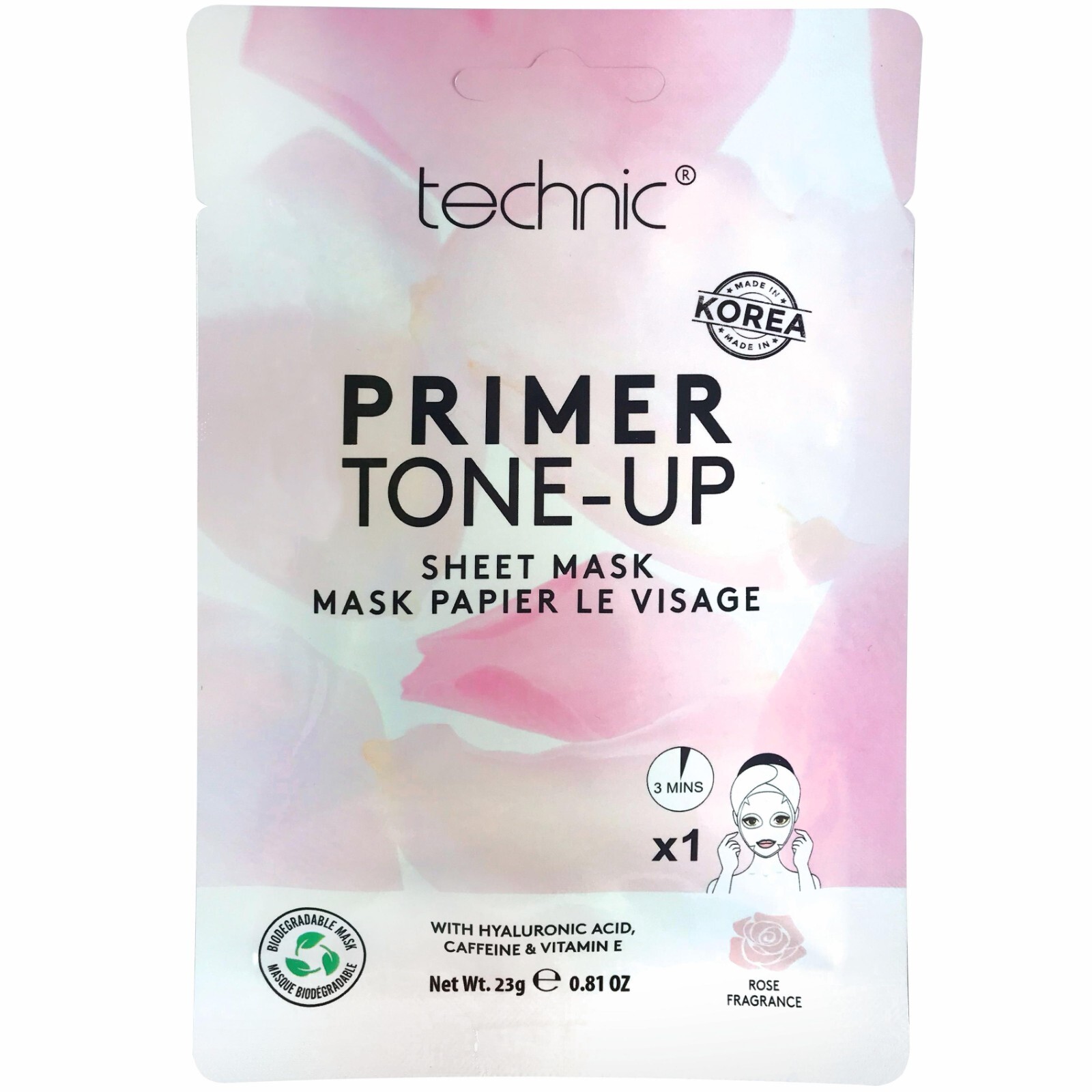 Makeup Primer Face Mask Hyaluronic Acid Caffeine Vitamin E Moisturise Tone Skin