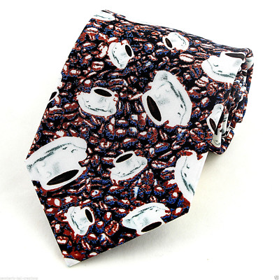 Coffee Shop Men's Necktie Restaurant Barista Cup Saucer Bean Food Black Neck Tie
