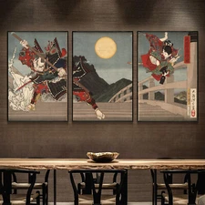 Set 3 Art Silk Canvas Samurai Dueling Ukiyoe Japanese Paint poster Unframed P132