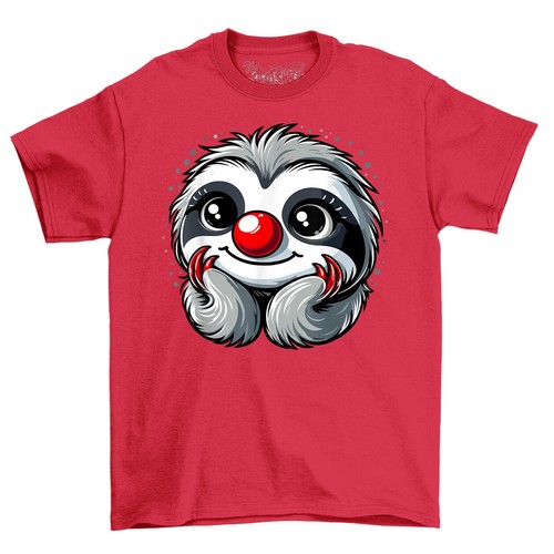 Happy Sloth Red Nose Novelty Funny T-Shirt Adults & Kids Comedy Tee Shirt - Picture 12 of 16