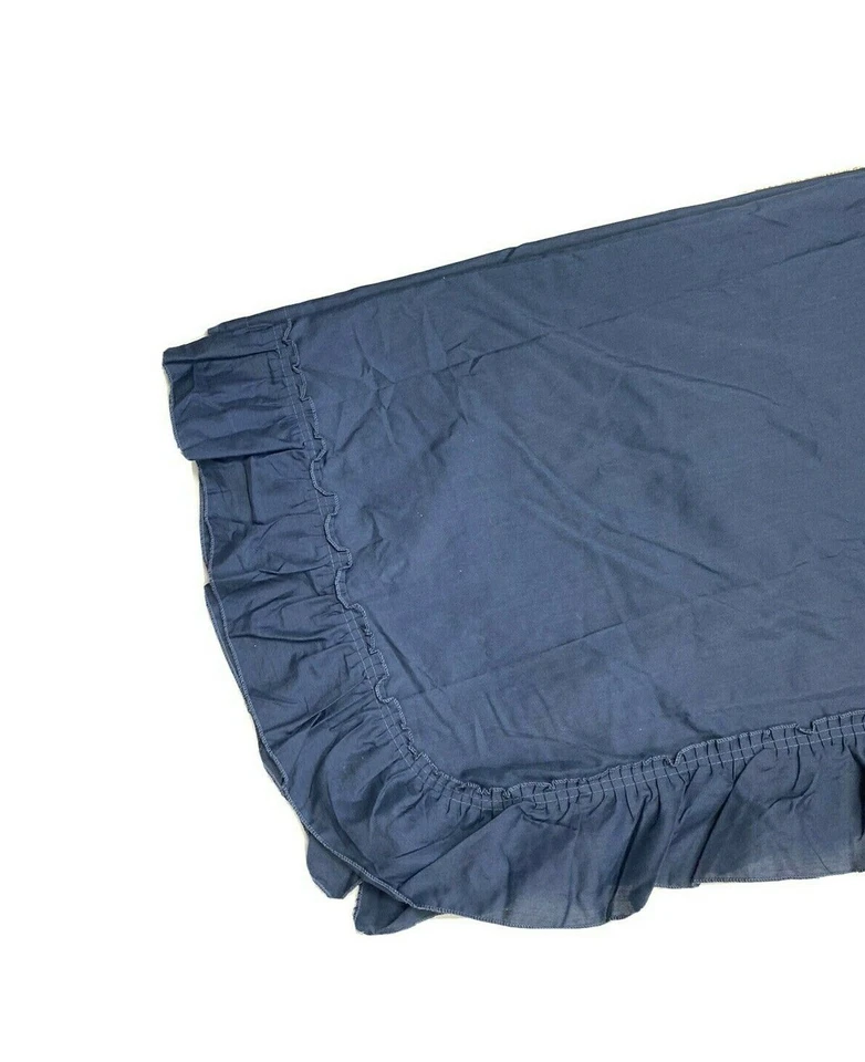 2 Vintage Ruffle Curtains Navy Blue 70s Primitive Drapes Panels Pair Cottagecore - Image 3 of 4