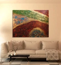 Abstract Painting Canvas 70”x54” Original Signed Acrylic Teal Gold Bronze Brown