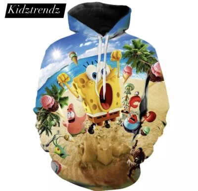 KIDZTRENDZ Kids Boys Girls Spongebob Movie 3D Print Hoodies Pullover Trending NEW