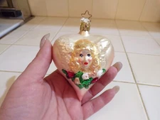 Victorian Style Heart Shaped Glass Christmas Ornament with Angel