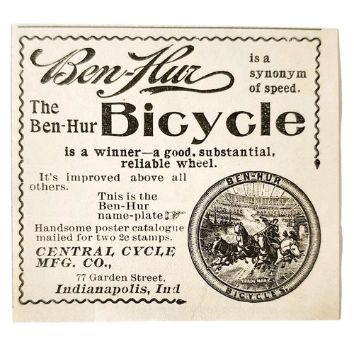 Central Cycle Ben Hur Bicycle 1897 Advertisement Victorian Bikes ADBN1A12