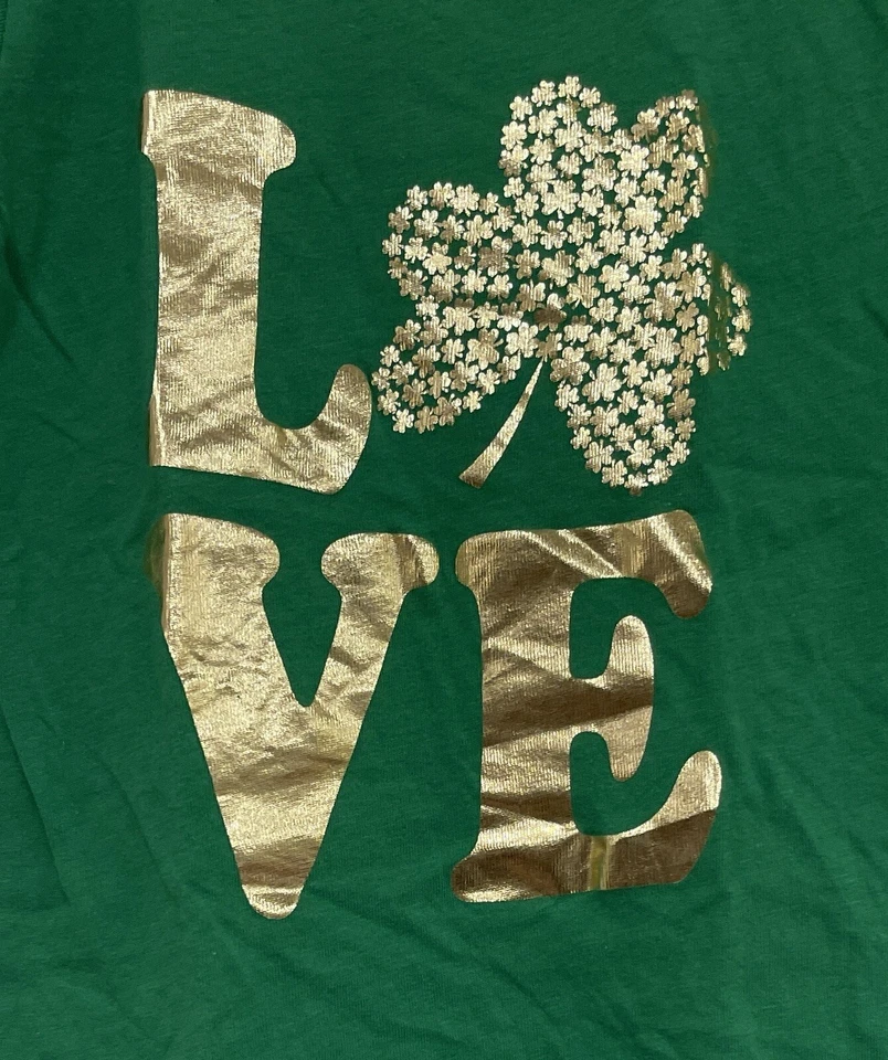 TCP Girls Gold Love Four Leaf Clover Cotton St. Patrick's Day T-Shirt Green XS - Image 2 of 3