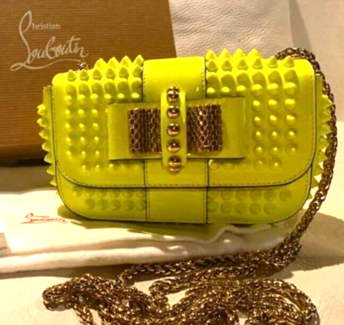 Christian Louboutin Shoulder Bag Chain Sweet Charity Studs Leather Yellow - Picture 1 of 11