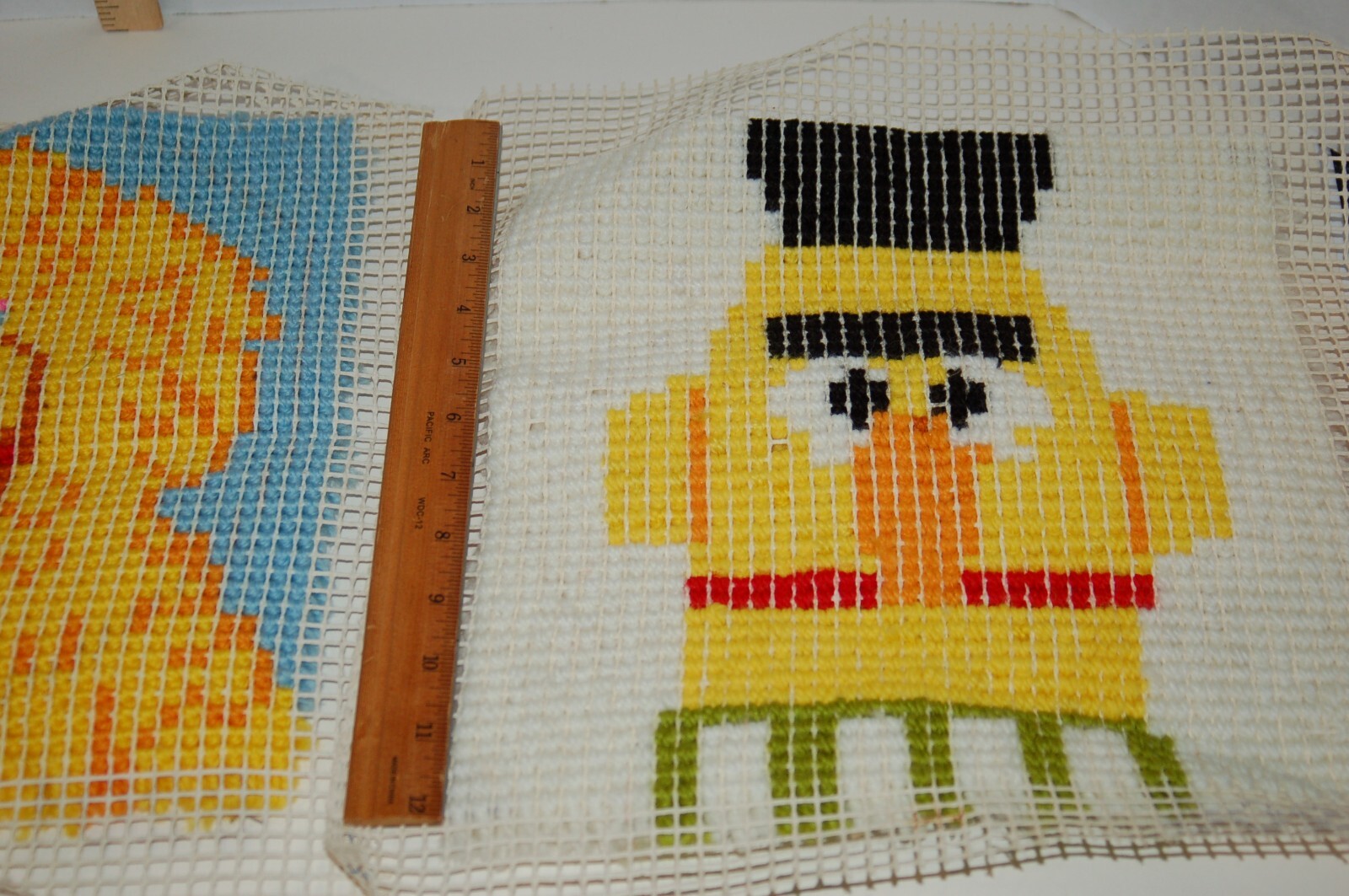 Vintage Sesame Street Completed Rug Latch Hook Pillow top Wall Hanging Big Bird