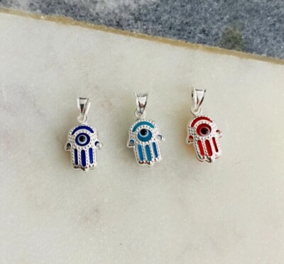 Massiver 925 Sterling Silber Hamsa Evil Eye Charm Anhänger 16mm x 7mm - P145