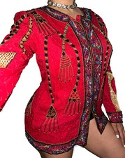Laurence Kazar NEW RARE Red SILK Bling Sequin Blazer Jacket India VTG Sparkle M