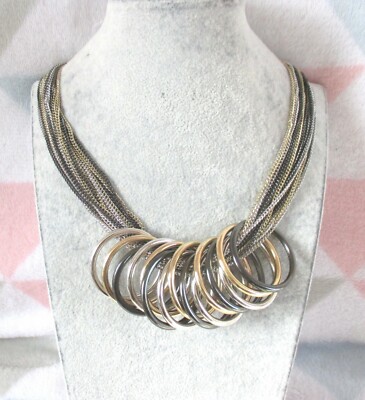 Halskette, Collier, vielreihig, in tri-color, Ringe, Boutique-Ware *TOP*