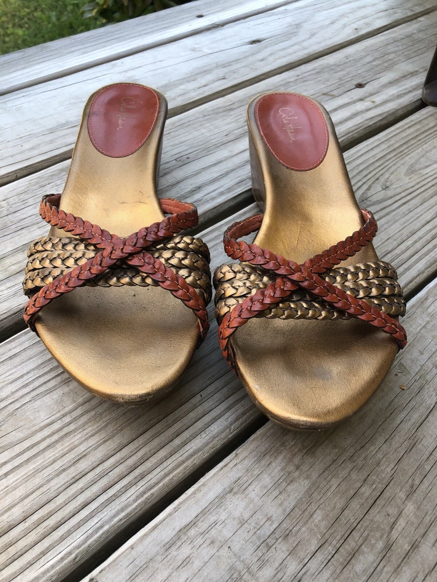 Cole Haan NikeAir Metallic Bronze Braided Leather Heel Sandals