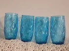 Vintage  Anchor Hocking Madrid  Aqua Set Of Four  Glasses