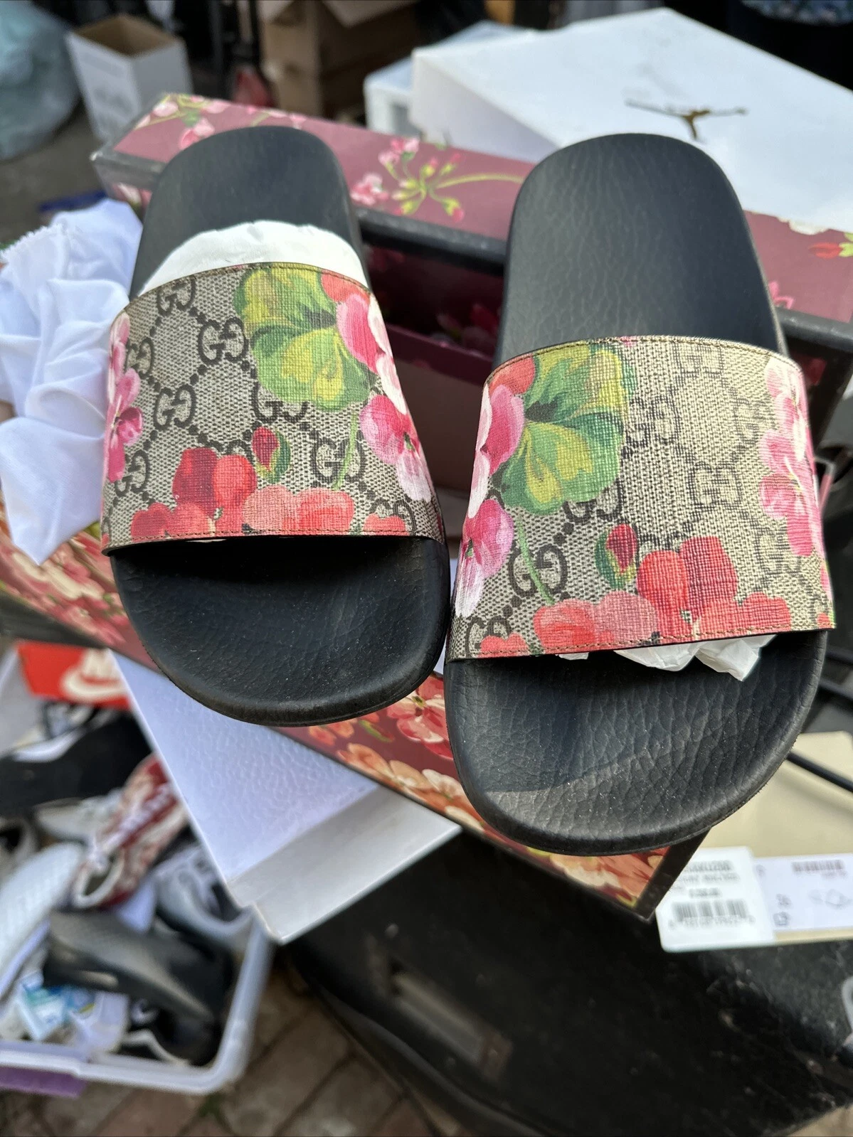 Sandales plates Gucci GG Blooms Supreme Floral Slide taille 36 US W 6
