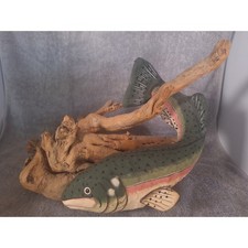 Vintage Folk Art Trout Driftwood Sculpture Lodge Decor 17in Hand Painted 4.2lb
