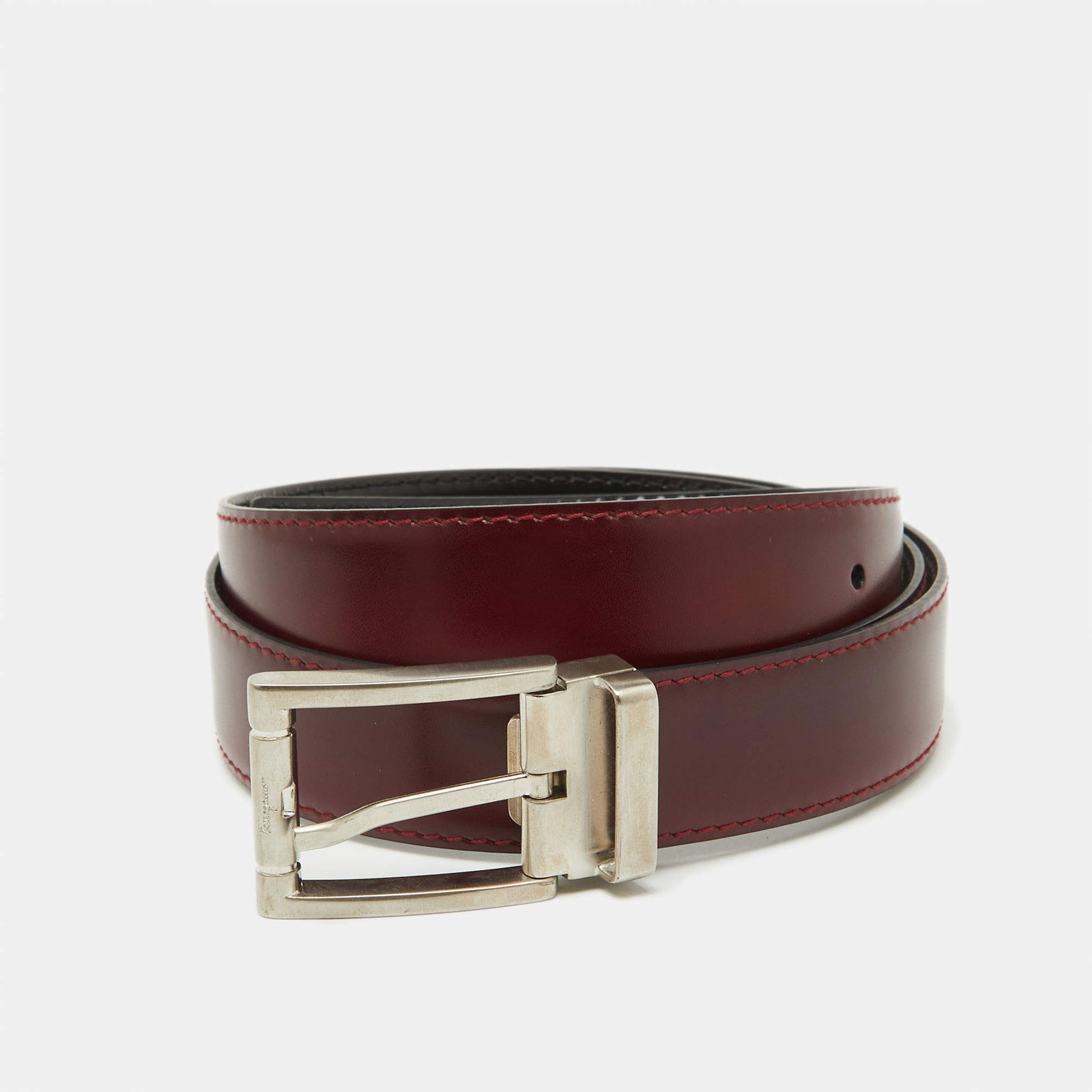 Salvatore Ferragamo BlackBurgundy Leather Cut to Size Buckle Belt