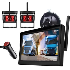 2x AHD Digital Wireless Backup Camera 5" Monitor Dual Screen 12-24v for Truck RV