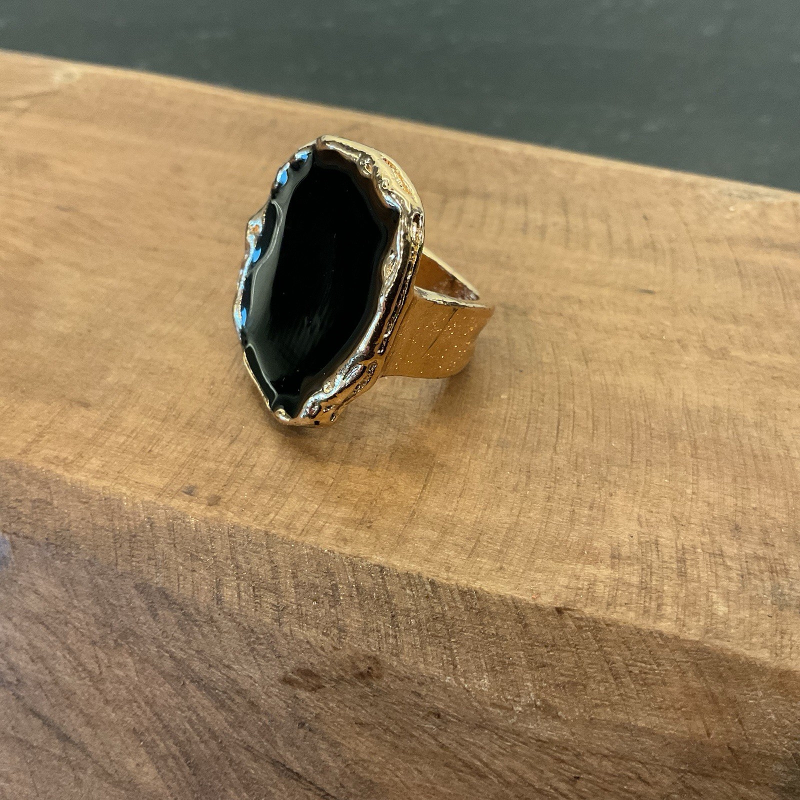 Gold Tone Statement Ring With Irregular Shaped Bl… - image 5