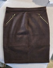 Ivanka Trump BROWN Faux suede Knee Pencil Skirt Pull on Stretch BCK SLIT 14