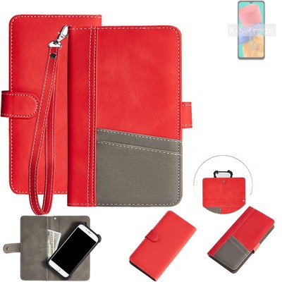 WALLETCASE HANDYTASCHE FÜR Samsung Galaxy M33 5G ROT, GRAU SCHUTZ HÜLLE BOOK F