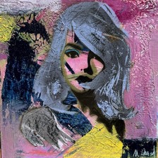 Gerard-12x12 in Abstract Expressionist Original Painting Wood Woman