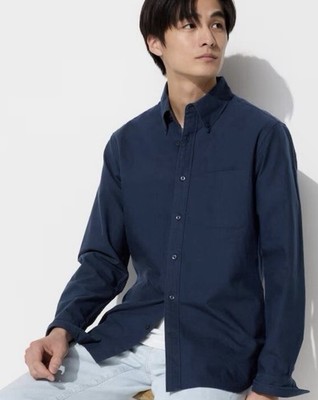 Men s Uniqlo Dark Navy Blue Shirt Slim Fit Medium Long Sleeves Super Non Iron
