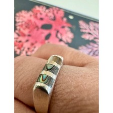 Vintage 925 Abalone Inlay Band Ring Size 7.25