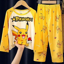Juego de pijama unisex de manga larga Pokemon Pikachu | Lindo pijama ropa para el hogar