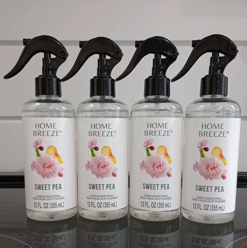 4 Bottles Home Breeze Sweet Pea Linen & Room Spray 12 oz. Each New