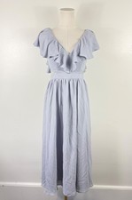 Asos Women's Dress Size 4 Solid Blue Lace Ruffle Pleated Flare V Neck NWT 