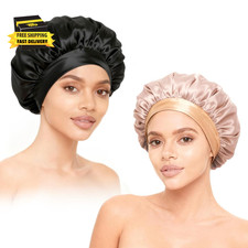 2Pcs Satin Hair Bonnets,Silk Bonnet for Sleeping, Soft Elastic Band Silk Sleep C