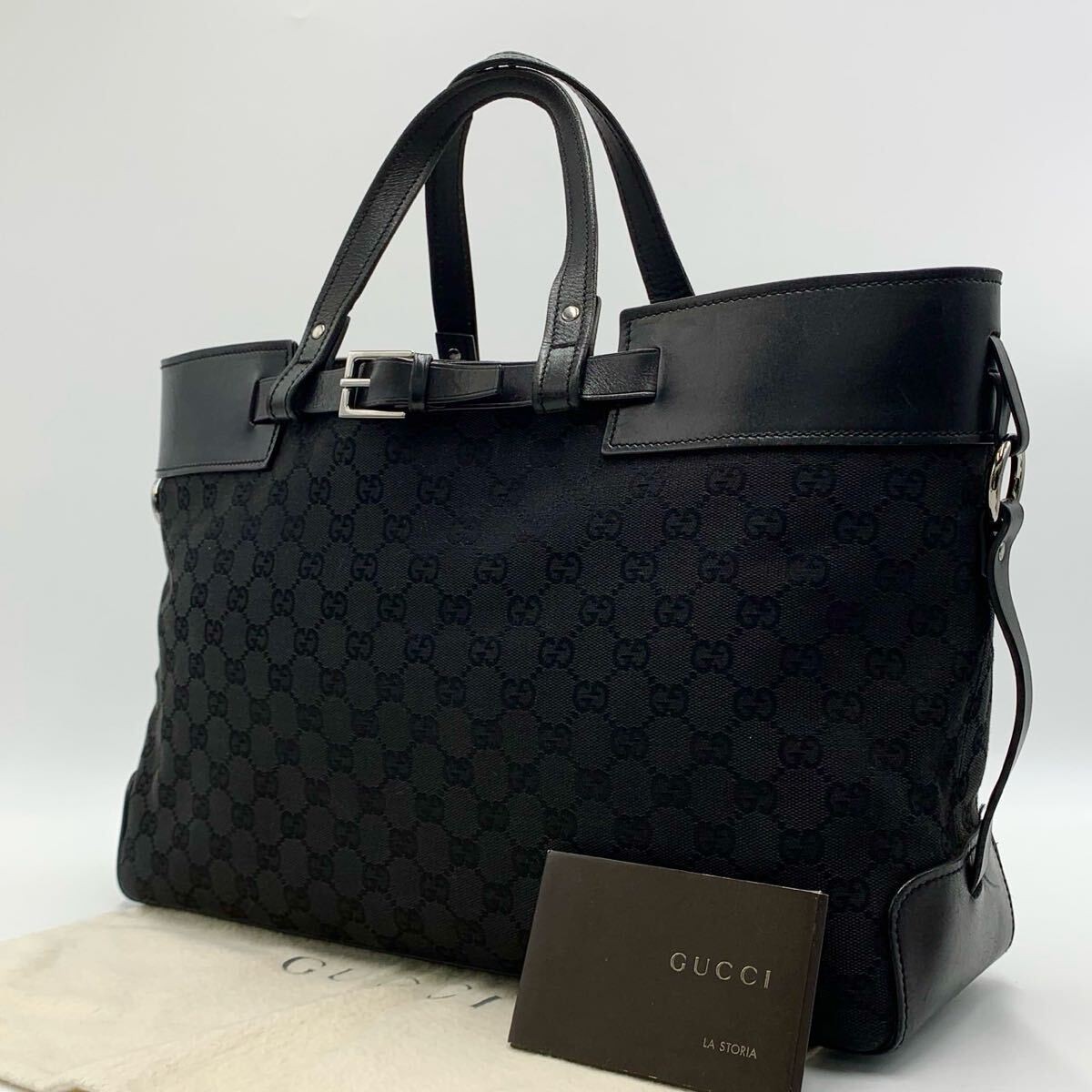 GUCCI Sherry Line Tote Bag in GG Canvas with Black Leather Trim Japan Exclusive