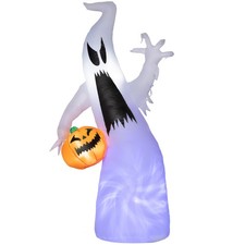 5.9' LED Halloween Ghost with Pumpkin Outdoor Blow Up Inflatable Yard Decoration