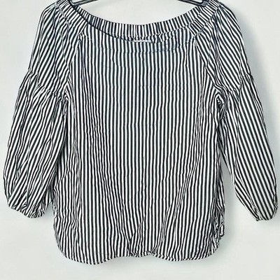 Velvet By Graham & Spencer Black White Striped 3/4 Sleeve Top - Size S