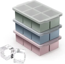 Large Silicone Ice Cube Molds with Stackable Lid, 3-Pack for Drinks and Soups