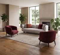 Graue-Rote Polstergarnitur Designer Sofas Edle Textilsessel 3Tlg