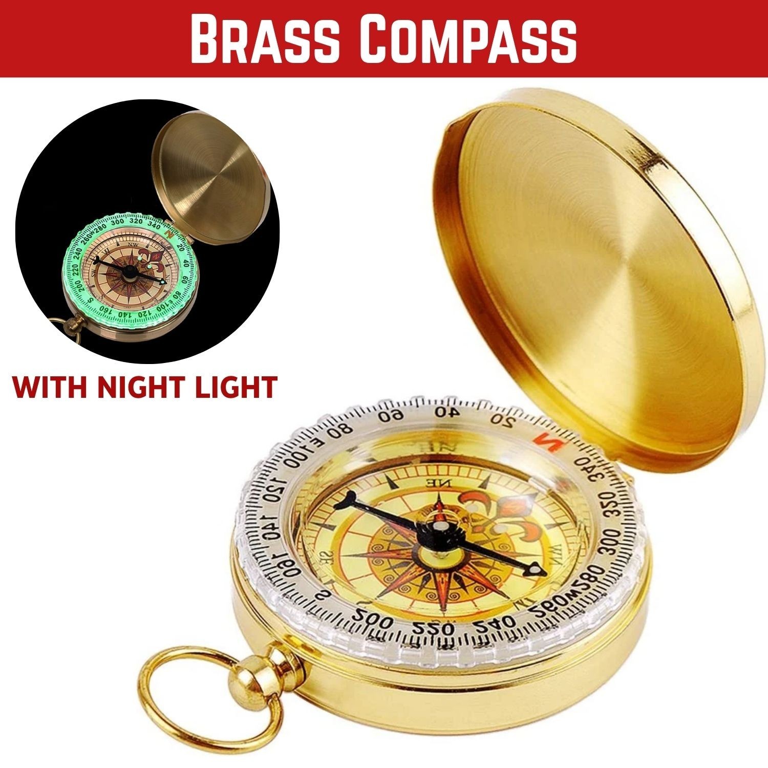 Portable Classic Brass Survival Camping Compass Outdoor Hiking Pocket Watch Map